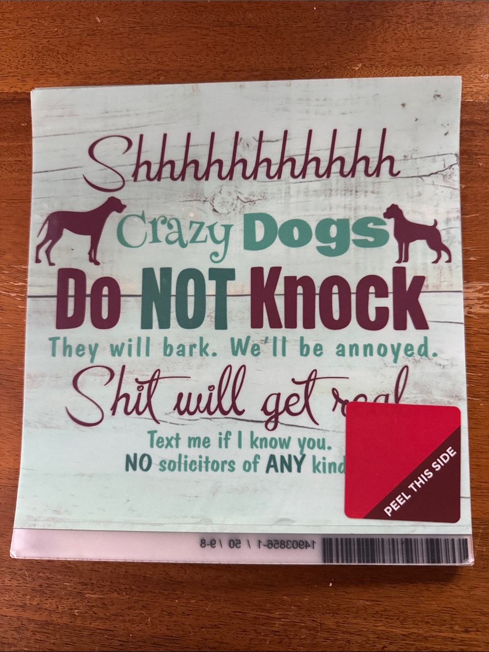 Funny 'Crazy Dogs Do Not Knock' Pet Door Sign - Teal & Burgundy